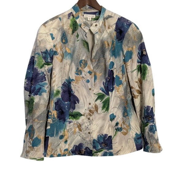 Coldwater Creek Jackets & Blazers - Coldwater Creek Womens 18W Floral Watercolor Jacket snap Button Front Art painte